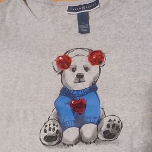 Karen Scott Light Gray Long Sleeve Shirt with Polar Bear and Heart Design
